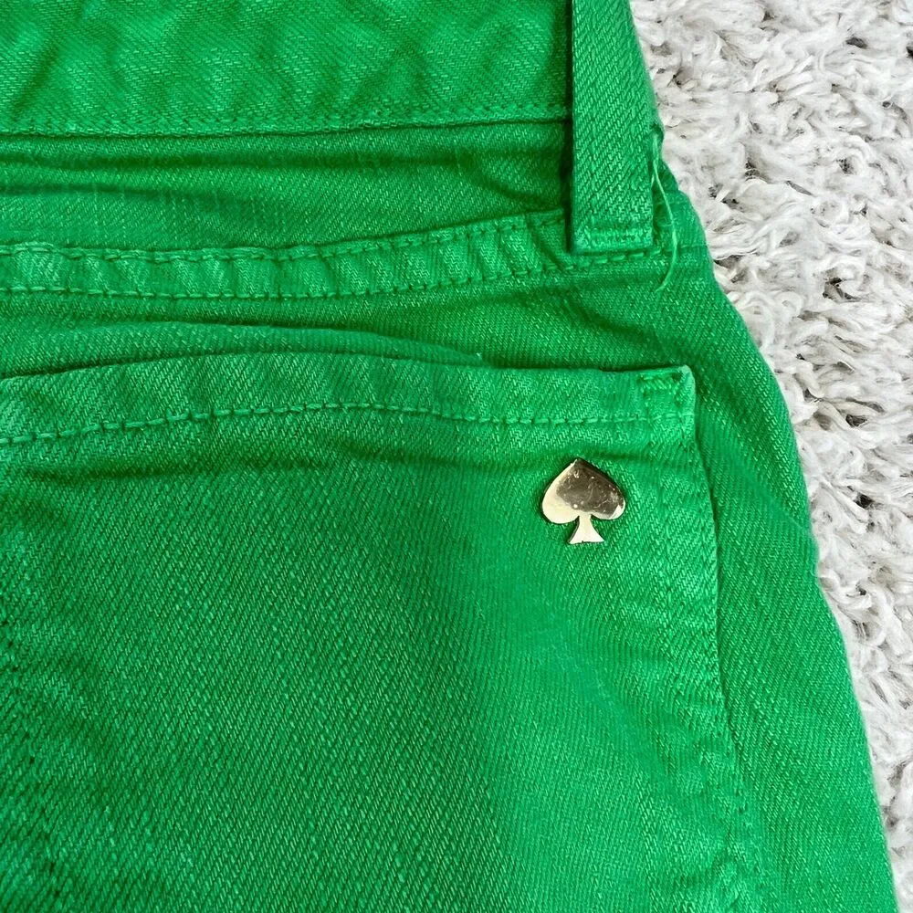 Kate Spade Broome St Jeans, Sz 24 Green Denim Skinny Raw Hem EUC